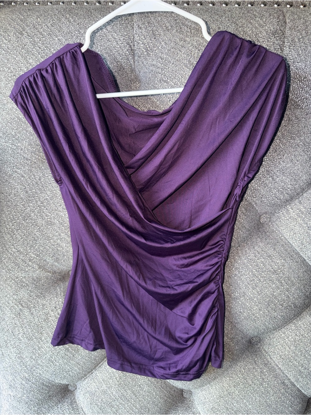 Draped Purple V-Neck Blouse